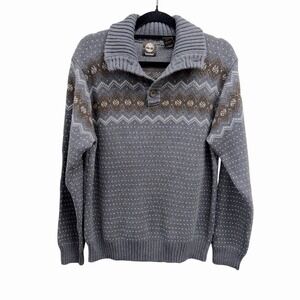 Timberland Men's Size Large Fair Isle Knit Pullover Mock Neck Sweater Buttons